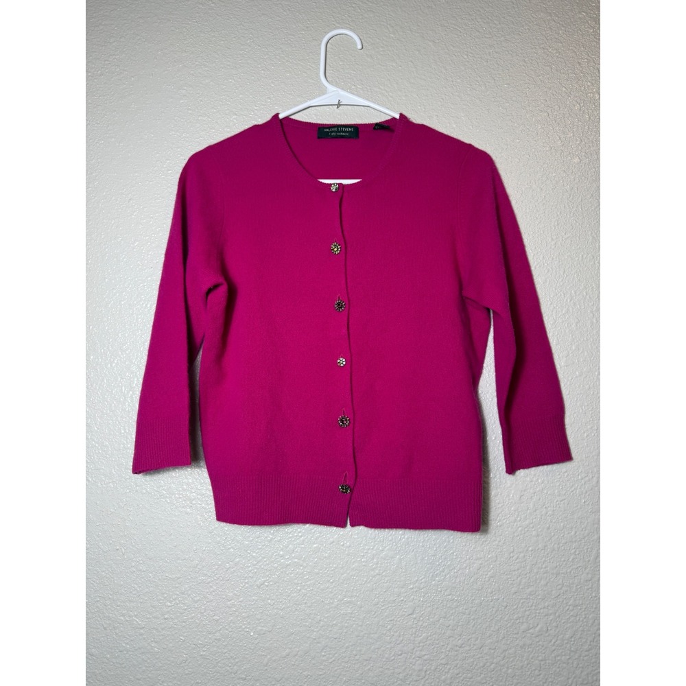 Valerie Stevens 100% Cashmere 2-Ply Cardigan Sweater Fuchsia Pink Size M